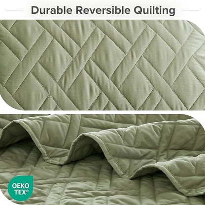 Comfort Spaces Twin Quilt Set Modern Reversible Diamond Coverlet Twin Bedding Set Cozy Quilted Winter Layer, All Season Lightweight Soft Twin Size Quilt, Kienna, Twin/Twin XL Olive Green 2 Piece