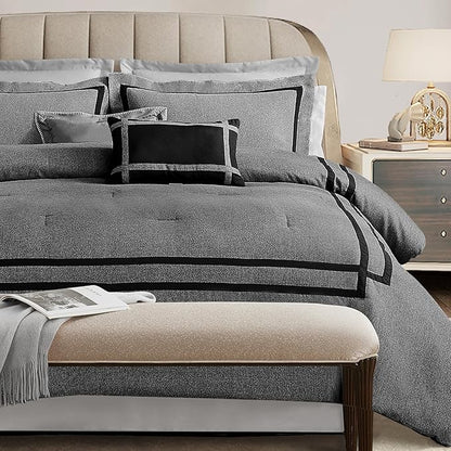 Wonderful Hotel Comforter Set King 8-Piece Gray Hydro-Brushed Wooly Feel Modern Luxury Bedding Comforter with Matching Fitted Sheet,Flat Sheet,Pillow Sham,Decorative Pillows for All Seasons