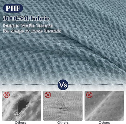PHF Waffle Duvet Cover Set King Size, No Snagging Ultra Soft Luxury Textured Breathable Comforter Cover for All Season 3pcs, Durable Bedding Duvet Set with 2 Pillow Shams, 104"x90", Stormy Blue