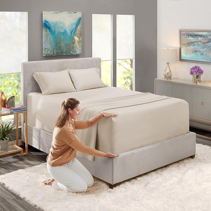 Nestl Twin XL Size Sheet Set, 4 Piece Extra Deep Pocket (18-24 inches), Microfiber, Hotel Luxury, Soft, Breathable, Wrinkle-Free, Easy to Care, Linen
