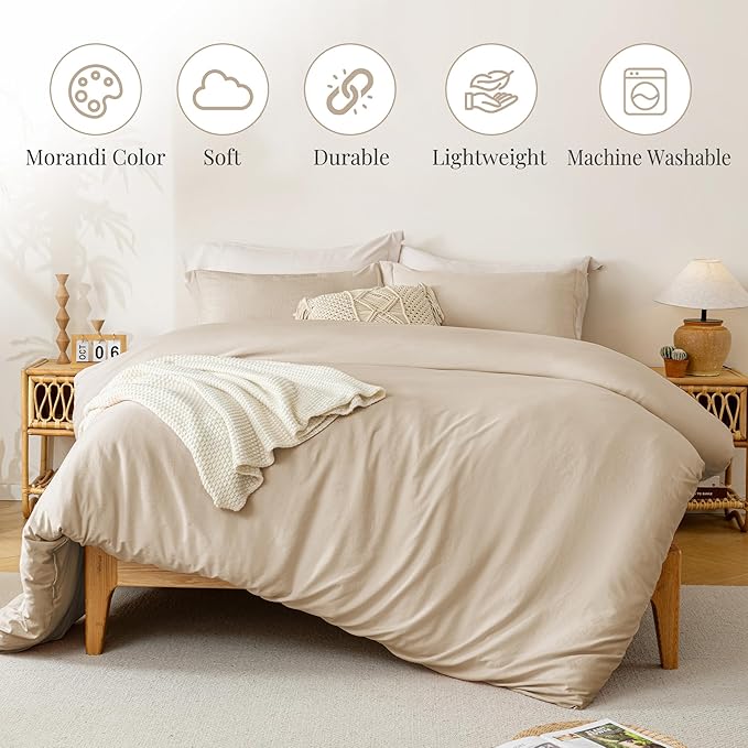 MILDLY Super Soft Duvet Cover 2pcs - 100% Washed Microfiber Light Khaki Comforter Cover Set with Zipper Closure & Corner Ties (No Comforter)