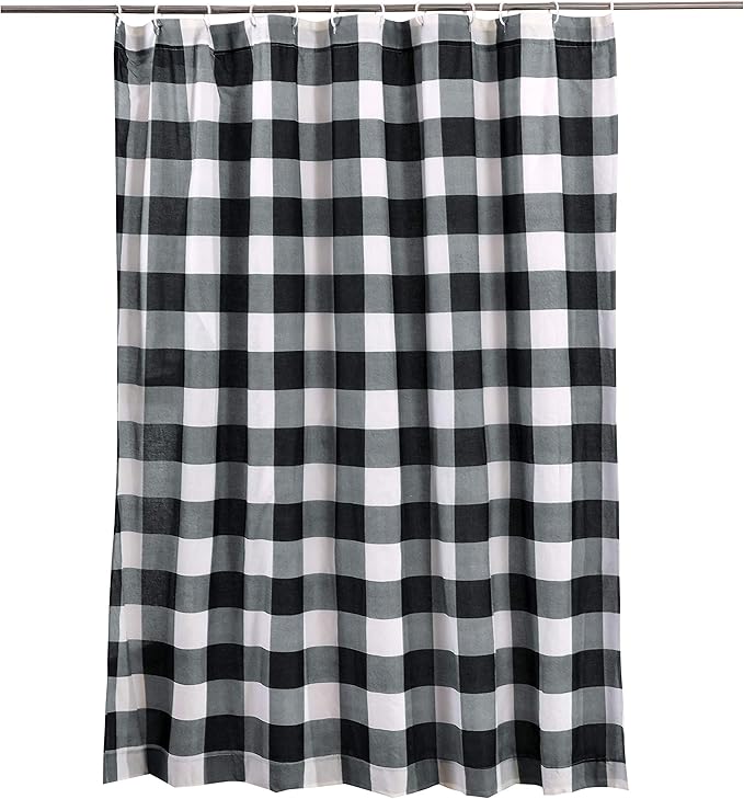 Levtex Home - Camden -Shower Curtain (72x72in.) with Button Holes - Buffalo Check - Grey and Cream