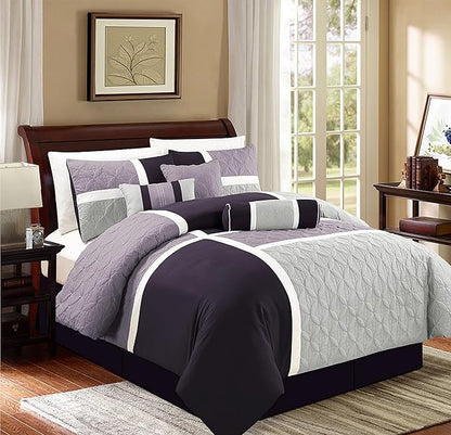 Chezmoi Collection Upland 7-Piece Quilted Patchwork Comforter Set, Lavender/Gray/Purple, Full