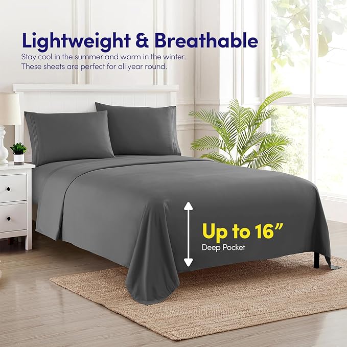1500 Supreme Collection King Sheet Sets Gray - Luxury Hotel Bed Sheets and Pillowcase Set for Mattress - Extra Soft, Elastic Corner Straps, Deep Pocket, Gray