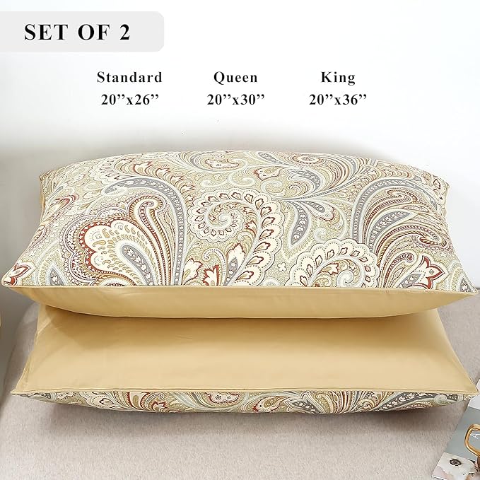 WINLIFE 100% Cotton Pillowcases Queen Paisley Printed Pillow Cases Set of 2 Queen Pillowcase Decorative Pillow Cover (Queen 20x30'', Paisley)