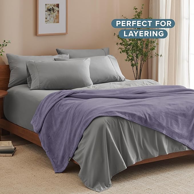 Bare Home Fleece Blanket - Throw/Travel - Ultra-Soft Lightweight for Bed, Sofa, and Couch - Luxury Microplush - Cozy Warm Blanket (Throw/Travel, Dusty Purple)