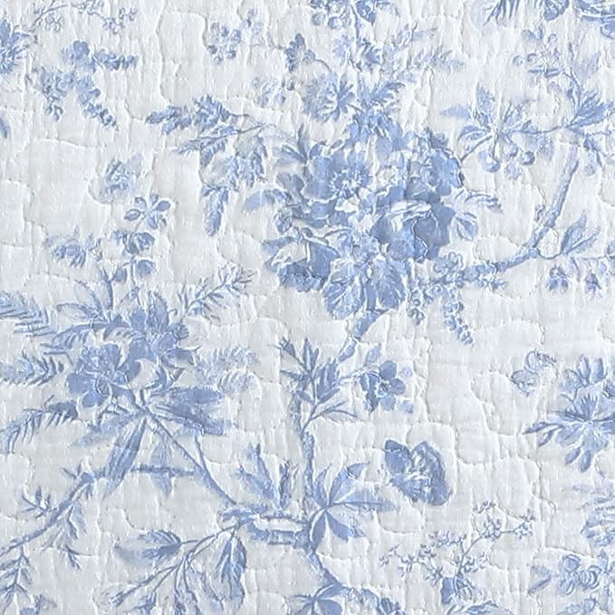 Laura Ashley - Full/Queen Quilt Set, Reversible Cotton Bedding with Matching Sham, Medium-Weight for Year Round Use, Floral Print Bed Set (Walled Garden Blue)