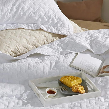 Bedsure Oversized King Quilts - Lightweight Bedspreads Oversized King Size with Basket Weave Pattern, Soft Quilt Bedding Set, White Comforter Set Coverlet with 2 Pillow Shams (120" x 120") | Skin-Friendly Soft, All-Season Comfort, Breathable, Lightweig...