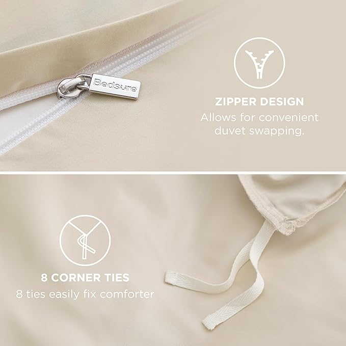 Bedsure Cooling Duvet Cover King Size - Moisture Wicking and Silky Eucalyptus Lyocell Cotton Hybrid Comforter Cover Set for Hot Sleeper - Buttery Soft and Breathable, GentleSoft™, Beige Bedding Set