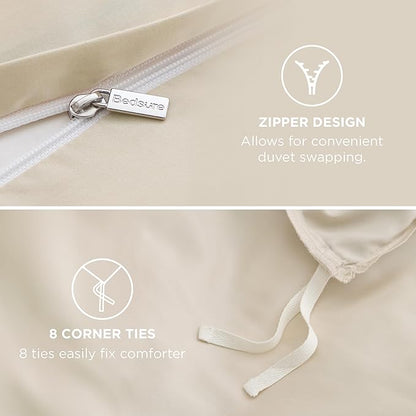 Bedsure Cooling Duvet Cover Queen Size - Moisture Wicking and Silky Eucalyptus Lyocell Cotton Hybrid Comforter Cover Set for Hot Sleeper - Buttery Soft and Breathable, GentleSoft™, Beige Bedding Set