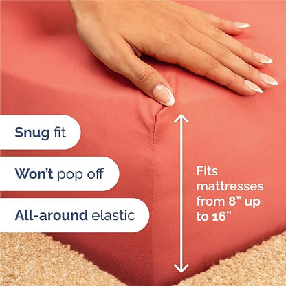 Split King 7 Piece Sheet Set - Comfy Breathable & Cooling - Ultra-Soft Hotel Luxury Bedding Set w/ 8-16 Inch Deep Pockets - 1 Flat & 2 Fitted Sheet & 4 Pillowcases - Wrinkle Free & Easy Care - Coral