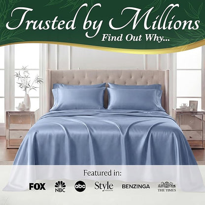 DECOLURE 100% Viscose Derived from Bamboo Sheets King Size - Luxury 6 Pc Naturally Cooling Sheets, Ultra Soft Bed Set - Deep 17" Pockets, Durable Double Stitching, Oeko Tex Standard (Light Blue)