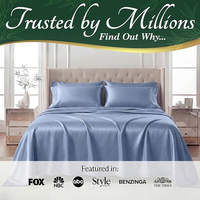 DECOLURE 100% Viscose Derived from Bamboo Sheets Queen Size - Luxury 6 Pc Naturally Cooling Sheets, Ultra Soft Bed Set - Deep 17" Pockets, Durable Double Stitching, Oeko Tex Standard (Light Blue)
