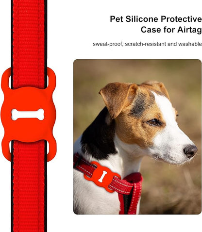 for Airtag Dog Collar Holder, Air Tag Protective Cat Airtag Dog Collar,Silicone AirTags GPS Tracking Accessories,Air Tags with Bone Pattern (1 Pack(Red))