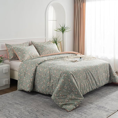 Floral Full Comforter Set 3 Pieces Soft Chic Garden Style Vintage Print Lightweight Botanical Flower