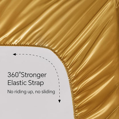 BEDELITE California King Sheets Set, Luxury Soft Gold Satin Sheets for Hair and Skin, Similar to Silk Bed Sheets Set 4 Pieces with 1 Deep Pocket Fitted Sheet, 1 Flat Sheet, and 2 Pillowcases