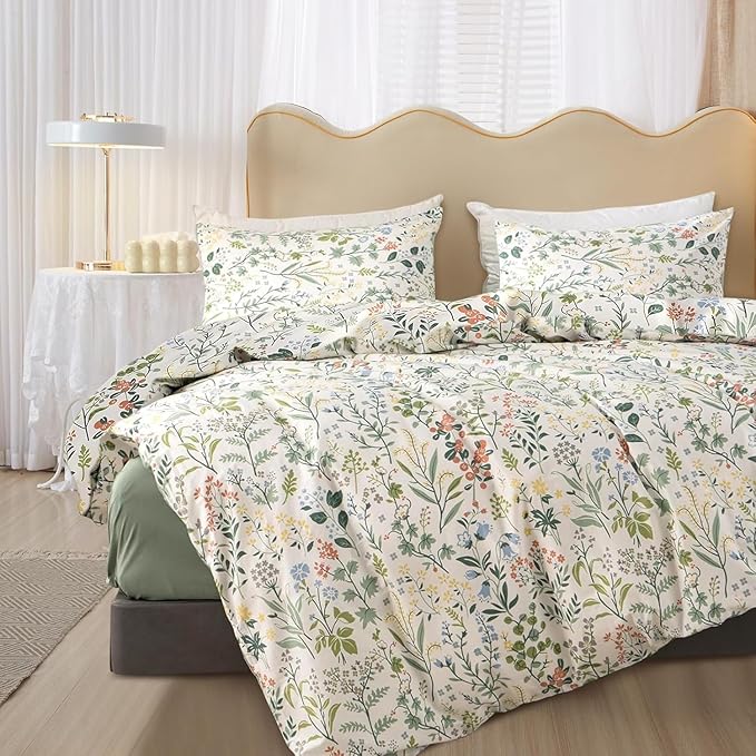 HighBuy King Size Comforter Set Aesthetic Floral Bedding Comforter Set(1 Boho Comforter & 2 Pillowcases) Lightweight Bedding Quilted Comforter for Women Girl All Season