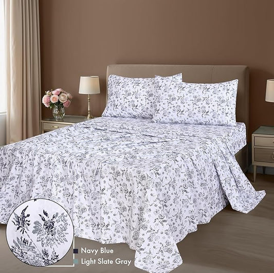 ZOYER 100% Cotton Sheets – Full Size Percale Bedding, Cooling & Breathable, Durable with a Crisp, Soft & Comfortable Feel, 16" Deep Pocket, 4-Piece Set, Frozen Garden