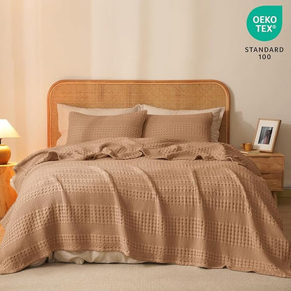 PHF 100% Cotton Waffle Weave Blanket Twin Size for Bed, Soft Lightweight & Breathable for Spring and Summer, All-Season Comfort, Luxury Aesthetic Blanket for Home Decor, 66"x90", Clay