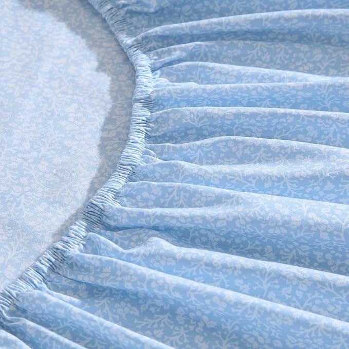 Laura Ashley - King Sheet Set, Crisp & Cool Cotton Percale Bedding with Deep Pockets, Lightweight for Year Round Comfort, Bed Sheets with Matching Pillowcases (Maeve Blue)