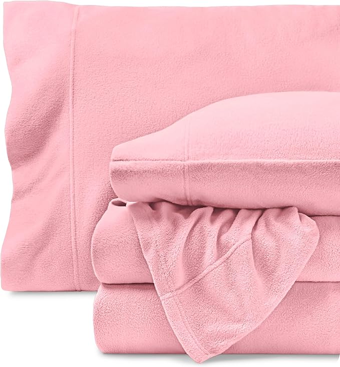 Bare Home Super Soft Fleece Sheet Set - Split King Size - Extra Plush Polar Fleece, No-Pilling Bed Sheets - All Season Cozy Warmth (Split King, Light Pink)