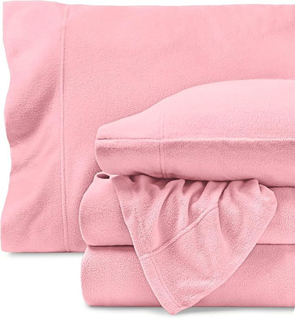 Bare Home Super Soft Fleece Sheet Set - Split King Size - Extra Plush Polar Fleece, No-Pilling Bed Sheets - All Season Cozy Warmth (Split King, Light Pink)
