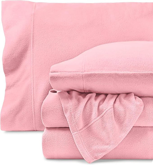 Bare Home Super Soft Fleece Sheet Set - Queen Size - Extra Plush Polar Fleece, No-Pilling Bed Sheets - All Season Cozy Warmth (Queen, Light Pink)