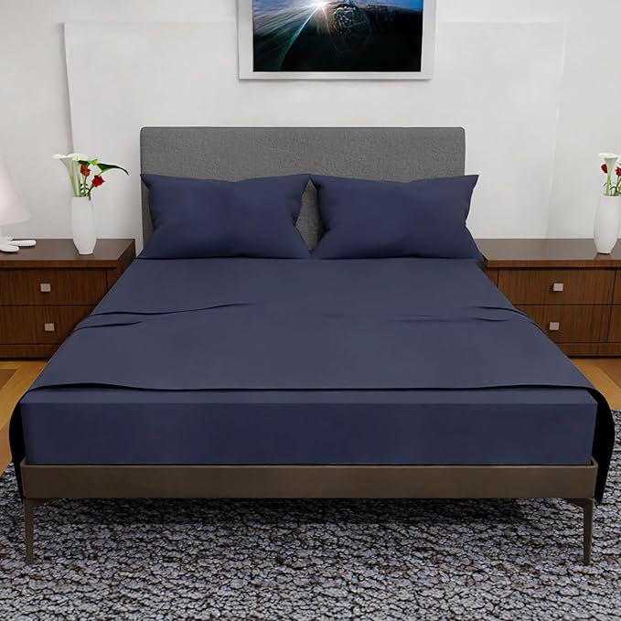 Full Size Bed Sheets – 4Pcs Bed Sheets Full Size Set, Deep Pocket, Double Brushed Microfiber, Fade Resistant, Soft & Breathable for Cozy and Comfortable Sleep(Navy Blue)