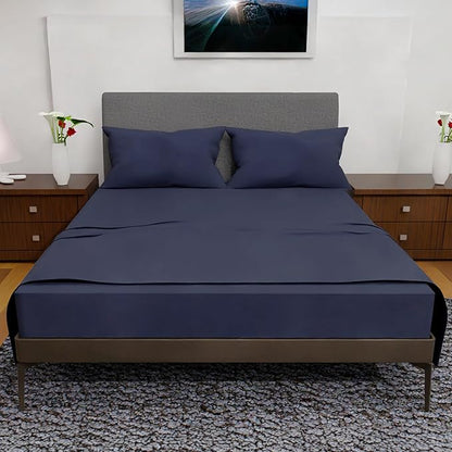 Queen Sheet Set - 4 Piece Bedding - Double Brushed, Cooling, Deep Pocket Sheets, Navy Blue