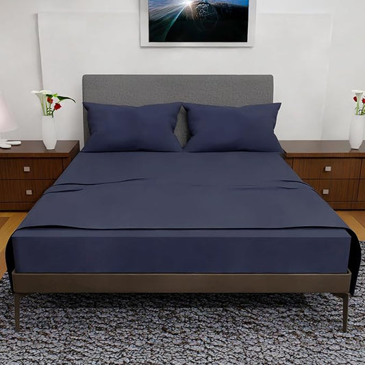 Queen Sheet Set - 4 Piece Bedding - Double Brushed, Cooling, Deep Pocket Sheets, Navy Blue
