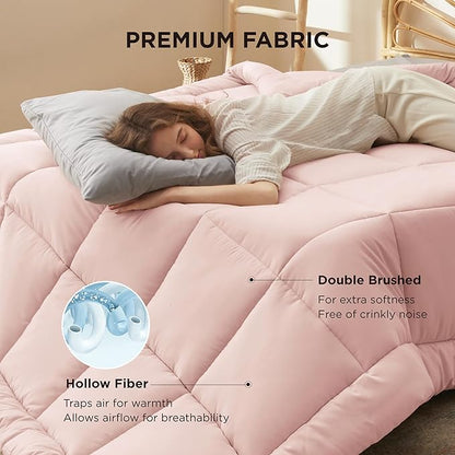 Bedsure Comforter Duvet Insert - Quilted Comforters Full Size, All Season Duvet, GentleSoft Down Alternative Bedding Blanket, with 8 Tabs, Gifts for Women/Men, Pink, Full 86 x 82 Inches