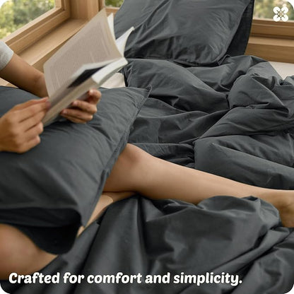 Bedsure Cotton Duvet Cover Oversized King - Luxury Slub Weave 100% Cotton Duvet Cover Set, PureWoven Bedding Set with a Linen Like Textured, Easy Change, Charcoal, 120" x 98"