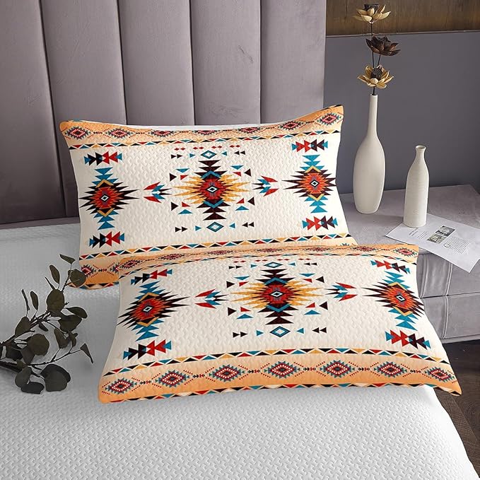 Manfei Geometric Aztec Kids Bedspread Twin Size,Western Cowboy Arrow Grid Patchwork Coverlet Set,Boys Girls Room Decor,Southwest Bohemia Tribal Ethnic Quilted Coverlet,Chic Bedding Quilt,1 Pillowcase