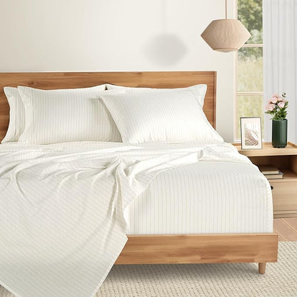 Casa Platino Sheets Cal King Size Bed Set – 100% Cotton Sheet Set Cal King Crisp Percale Weave with 4 Pillowcases, with 15" Deep Pocket Fitted Sheet for Secure Fit, Ultra Soft & Breathable – Sandora