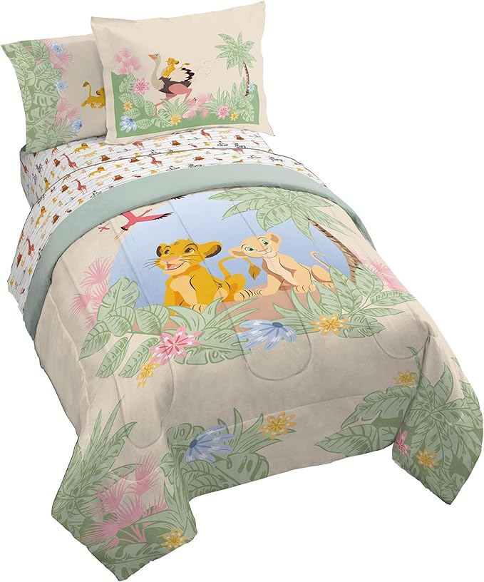 Jay Franco Kids Comforter Set Includes Sheets and Pillow Covers - Soft and Cozy Bed Set for Stylish Room Decor, Multi - Lion King, 7 Piece Full Size Bedding