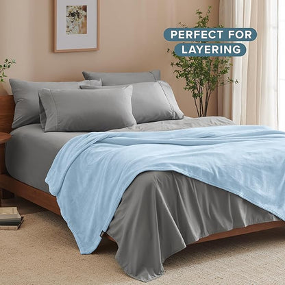 Bare Home Fleece Blanket - Full/Queen - Ultra-Soft Lightweight for Bed, Sofa, and Couch - Luxury Microplush - Cozy Warm Blanket (Full/Queen, Light Blue)