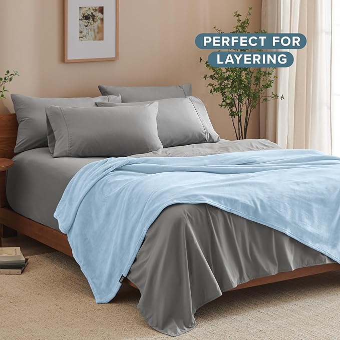 Bare Home Fleece Blanket - Twin/Twin Extra Long - Ultra-Soft Lightweight for Bed, Sofa, and Couch - Luxury Microplush - Cozy Warm Blanket (Twin/Twin XL, Light Blue)