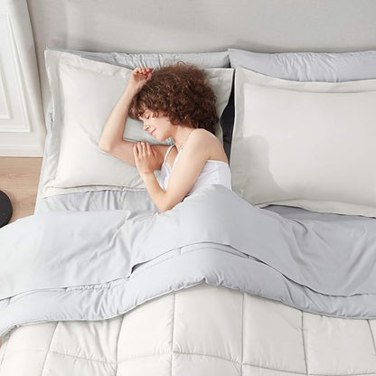 Nestl 7 Piece Full Comforter Set – Off White Reversible Bed in a Bag – Complete Full Size Bedding Set with Sheets, Pillowcases and Shams
