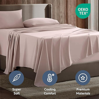 Nestl King Sheet Set - Luxury 1800 Ultra-Soft Microfiber King Bed Sheets - Double Brushed - Deep Pockets - Easy Fit - 4 Piece Set - Bedding Sheets & Pillowcases (King, Peach Beige)