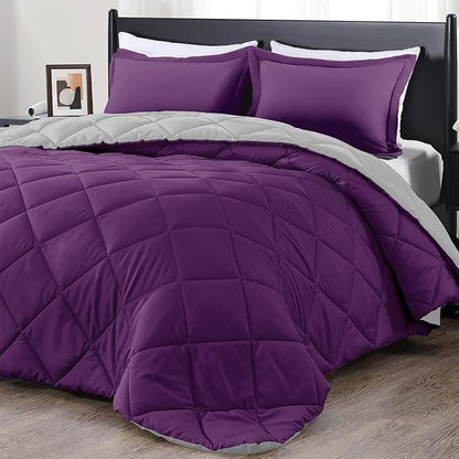 downluxe Queen Comforter Set - Purple and Grey Queen Comforter, Soft Bedding Sets for All Seasons -3 Pieces - 1 Comforter (88"x92") and 2 Pillow Shams(20"x26")