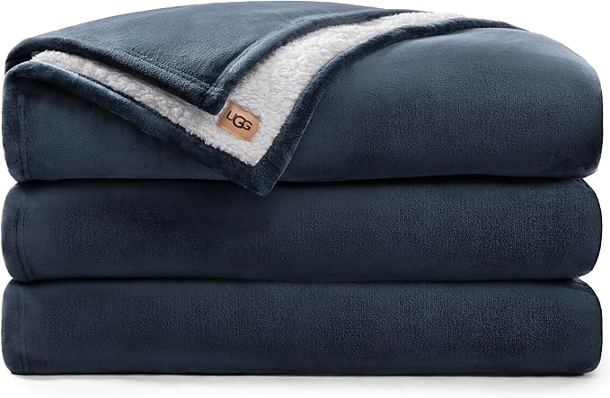 UGG Nita King Blanket for Bed, Cozy Fuzzy Blanket, Ultra Soft Cal King Bedding, Oversized Throw for Couch, Luxury Bedroom Decor, 110-inch x 90-inch, Navy Blue