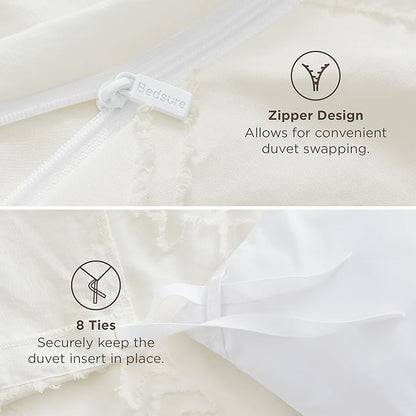 Bedsure Boho Duvet Cover Queen Size, Soft & Comfortable Elegant Design Boho Bedding for Decoration, Machine Washable Comforter Cover for All Seasons,Includes 1 Duvet Cover & 2 Pillow Shams,White