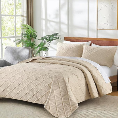 Yiran Camel Quilt Set King Size, 3 Piece Reversible Bedspreads Bedding Set, Fall Diamond Pattern Coverlet for All Season with 2 Pillow Shams (King, 106x96 Inch)