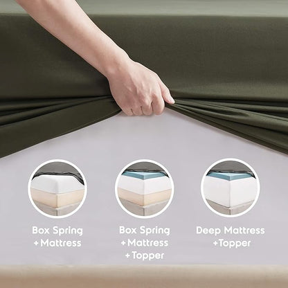 Nestl Split King Sheet Set - 1800 Ultra-Soft Microfiber Bed Sheets - Double Brushed - Deep Pockets - Easy Fit - 5 Piece Set - Bed Sheets & Pillowcases (Split King, Olive Green)