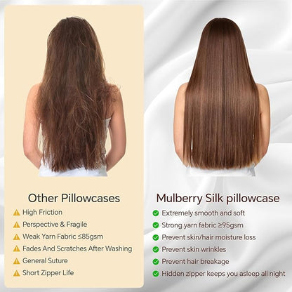 INFIIXSO Mulberry Silk Pillow Cases King Size Set of 2, Silk Pillowcase with Hidden Zipper 20"x36", Extraordinary Smooth and Soft Pillow Case for Hair and Skin(Pink, 2 Pack)