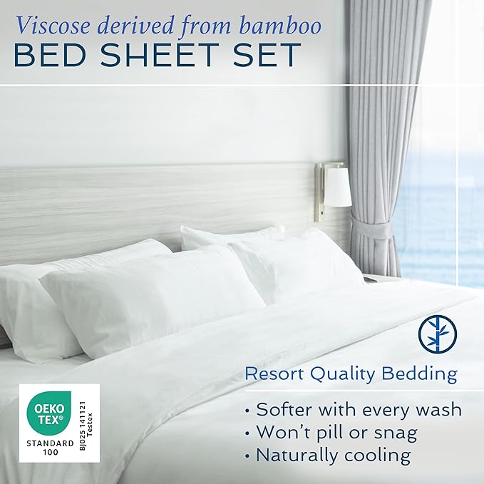 Hotel Sheets Direct 4 Piece Bed Sheet Set King Size, 100% Viscose Derived from Bamboo Sheets Set with 2 Pillowcases, Cooling & Breathable Luxury Bedding, Moisture-Wicking & Silky Soft Texture, Black