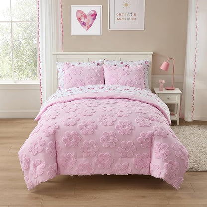 Kids Full Size Bed in a Bag Tufted Comforter & Sheet Set – Complete Bedding Set with Corner Strap Fitted Sheet, Ultra Soft Lightweight All Season Comforter, Girls Bedroom, Dorm, Guest Room