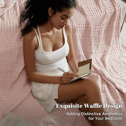PHF 100% Cotton Waffle Weave Blanket Twin Size for Bed, Soft Lightweight & Breathable for Spring and Summer, All-Season Comfort, Luxury Aesthetic Blanket for Home Decor, 66"x90", Pink/Mauve