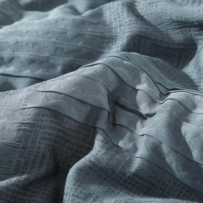 MaiRêve Full Size Comforter Sets Dusty Blue, Textured Design Crinkle Bedding Sets 7 Pieces, All Season Bed in A Bag with Comforter, Sheets, Pillowcases & Shams