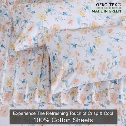ZOYER 100% Cotton Sheets – California King Percale Bedding, Cooling & Breathable, Durable with a Crisp, Soft & Comfortable Feel, 14" Deep Pocket, 4-Piece Set, Summer Spring